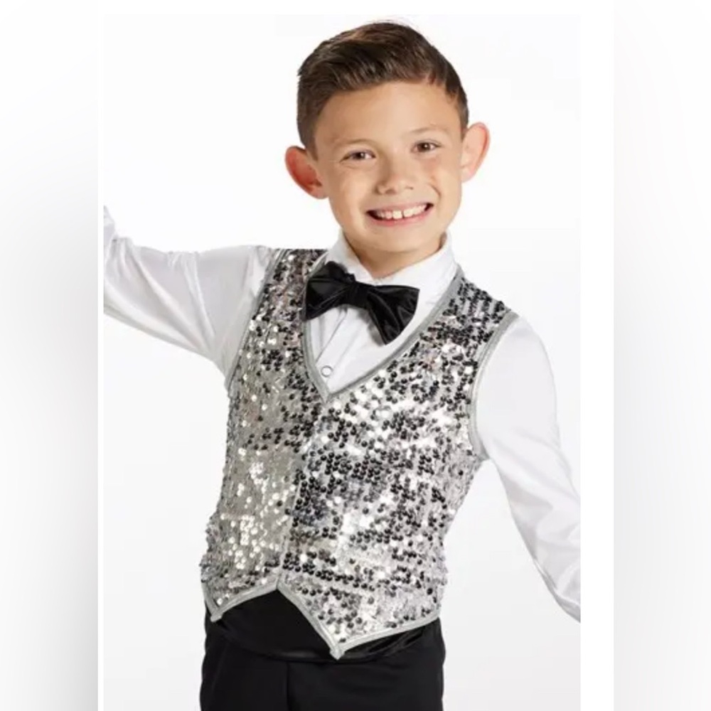 Weissman Showtime Boys Ultra Sparkle Vest 8682 Silver Sequin Dance Costume